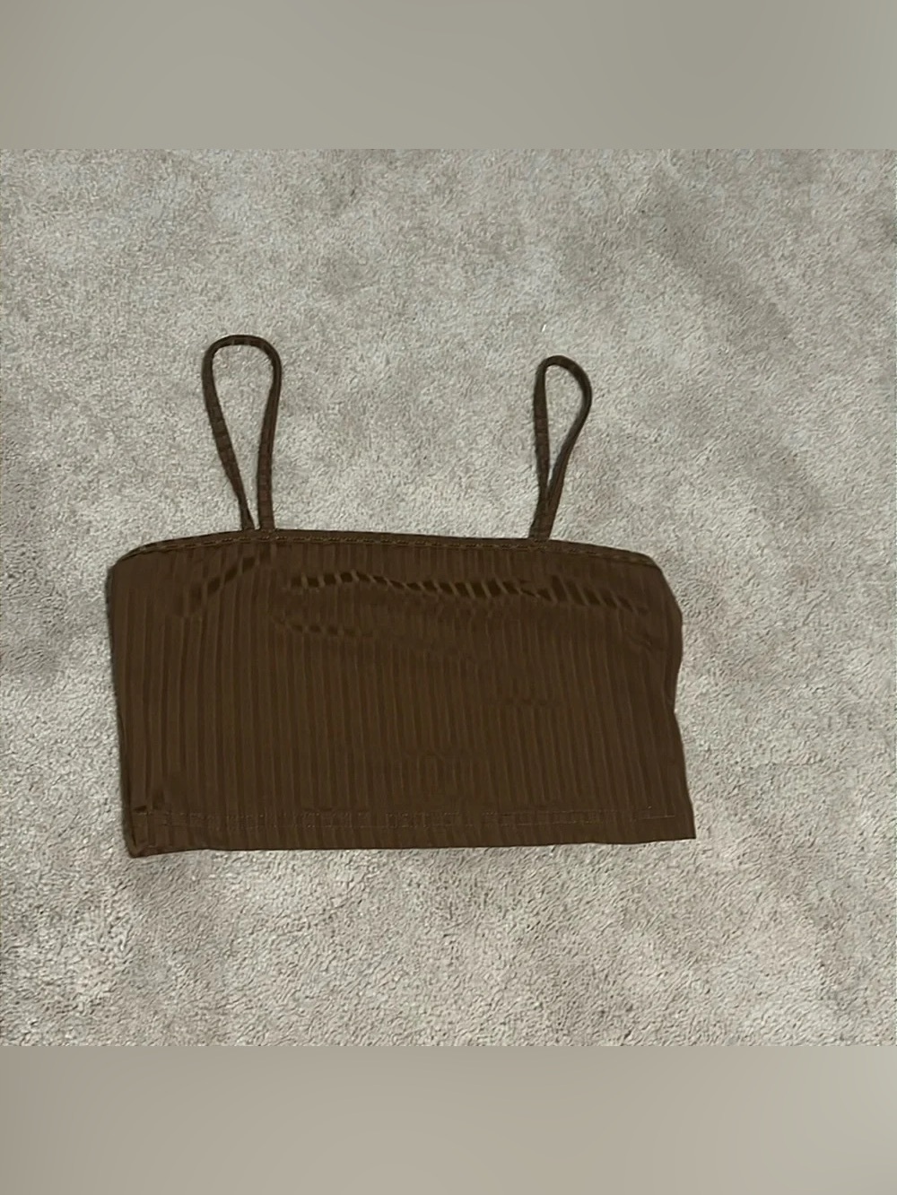 Ribbed Brown Spaghetti-Strap Crop Tank
